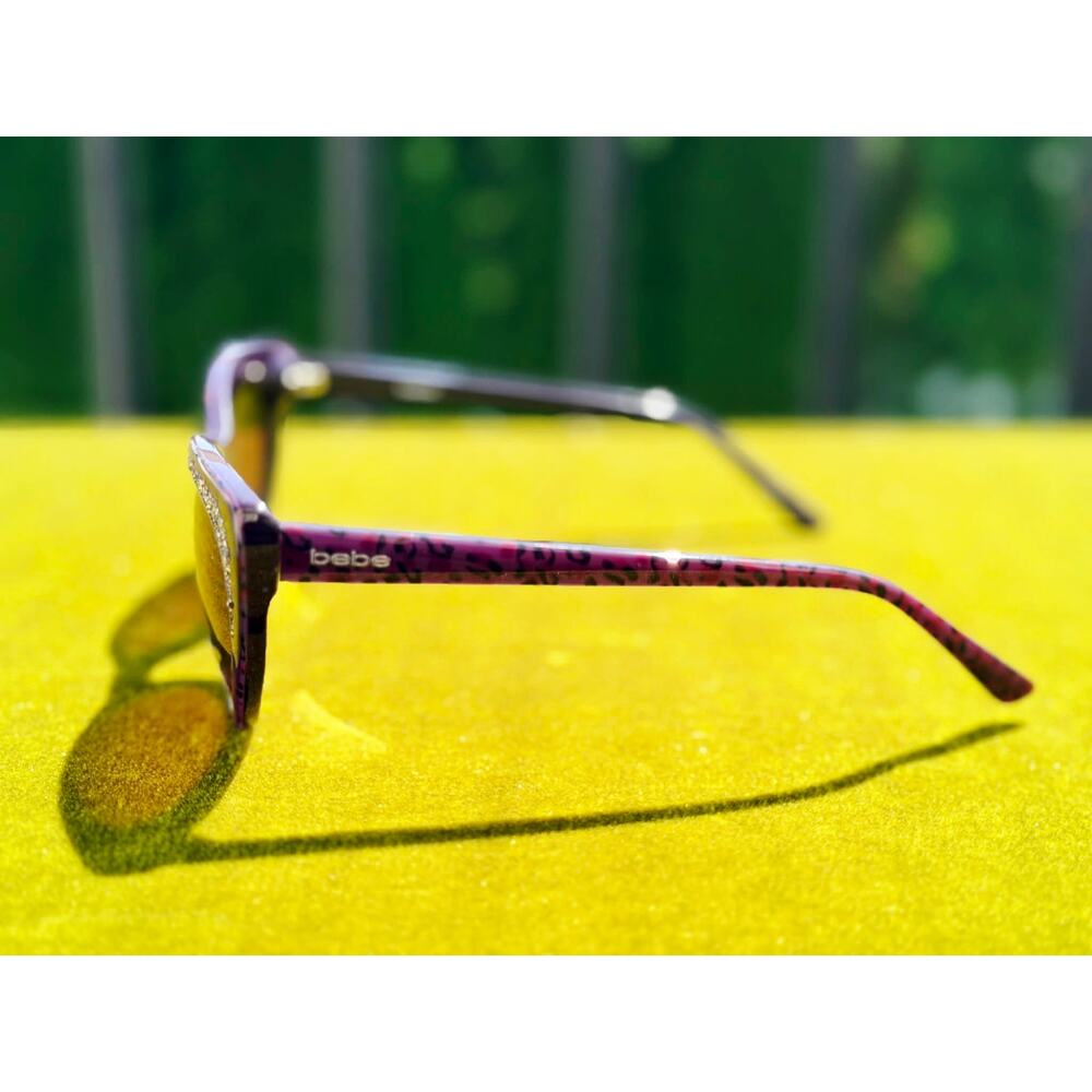 NEW Bebe Purple Animal Print Sunglasses Glitter Cat Eye Oversized Sunnies BB7242 - Picture 3 of 5